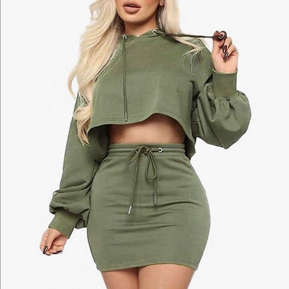Crop Hoodie and Skirt Set